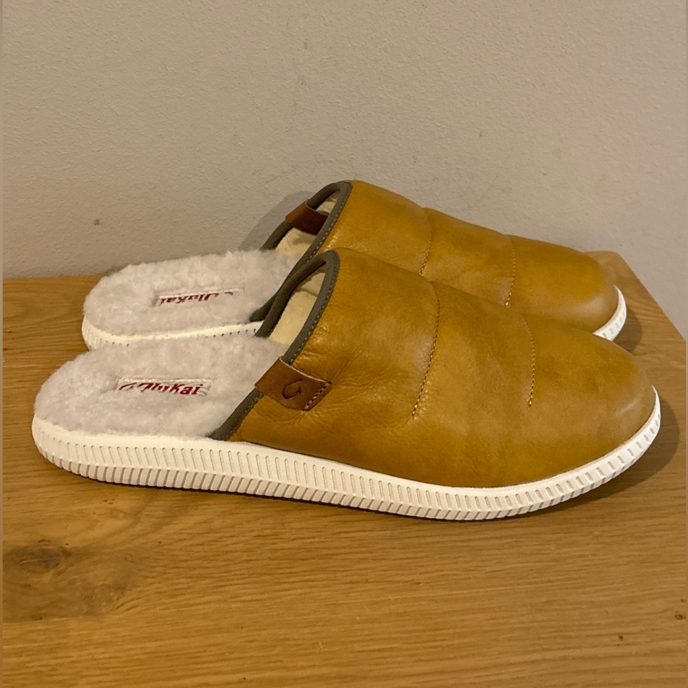 OluKai Mua 'Ili Leather Shearling lined Mule Slippers Shoes Men’s US 10 EUR 43 - Picture 3 of 7